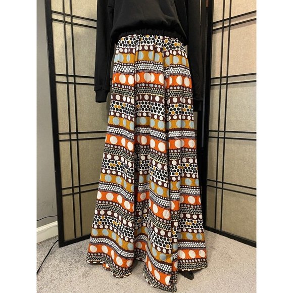 Moon Orchard Maxi Skirt Pockets Size M Polka Dot Multi Colors Flowy Lightweight - Picture 2 of 9